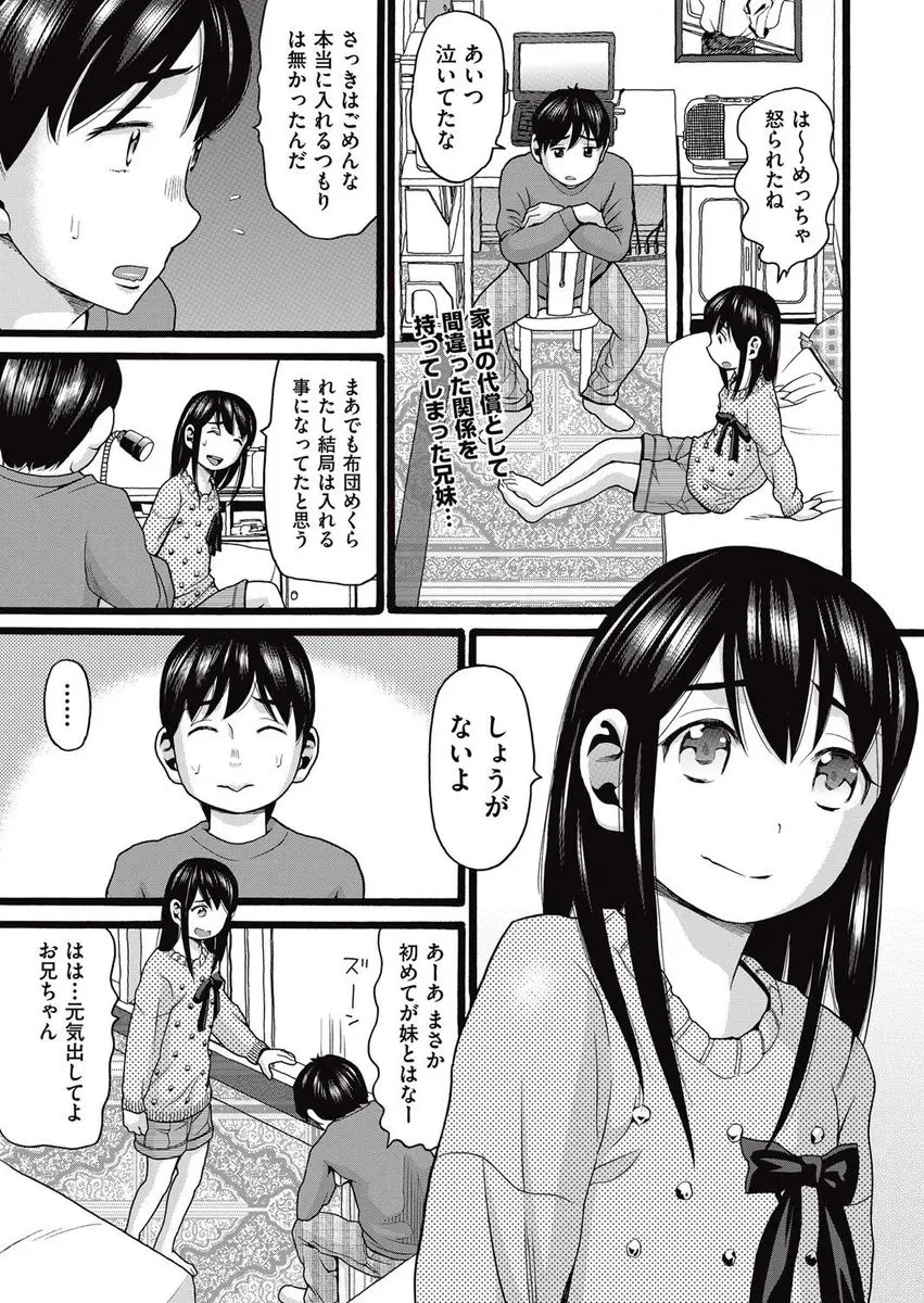 【エロ漫画】妹と近親相姦して中出し未遂に終わったお兄ちゃん。そんな妹と再び二人っきりになり、彼女はパンツを脱いで布団の中で待っていた。そんな妹マンコを手マンして、何度も何度もおちんちんで突き上げ、中出しを繰り返し。飽きることなく射精を繰り返すのだった